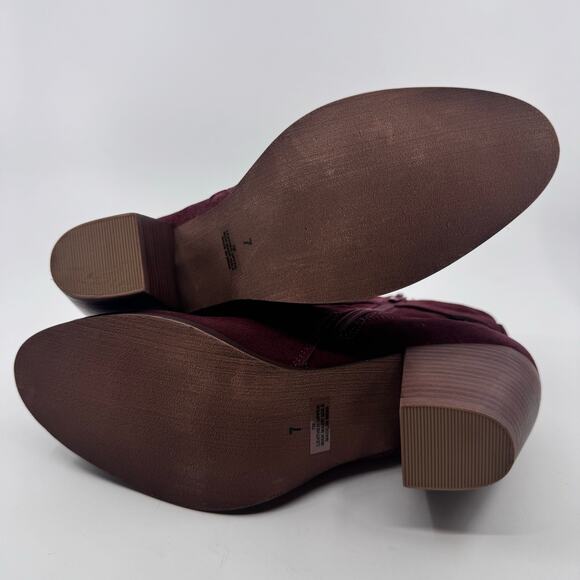 Diba Sleek Buckle Ankle Bootie Side Zipper Block Heel Burgundy Womens Size US 7 - Picture 7 of 10